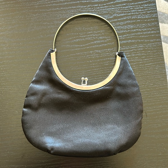 Black Satin Evening Bag Silver Hardware - Picture 2 of 5